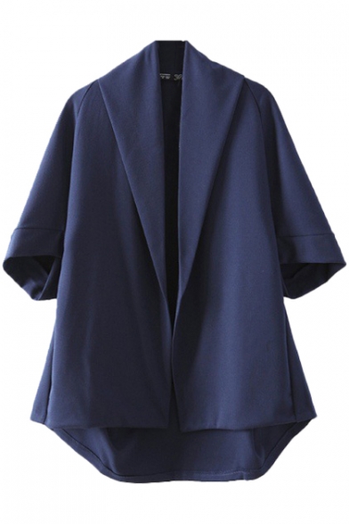 Plain Lapel Open Front Short Batwing Sleeve Coat
