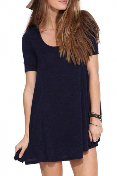 Dark Blue Concise T-shirt Style A-line Dress