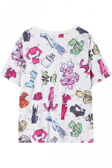 All Over Fashionable Clothes Print Short Sleeve T-Shirt