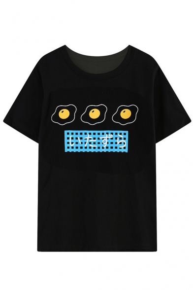 Omelette&Japanese Word Print Short Sleeve T-shirt