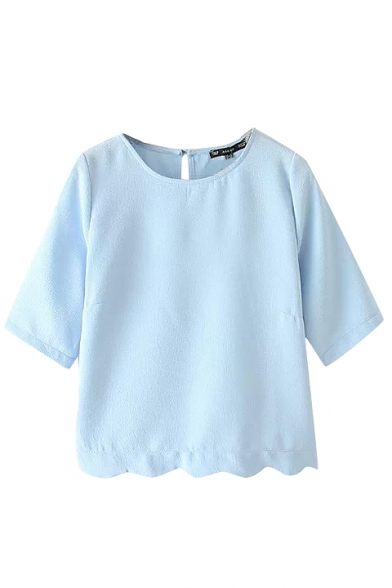 Plain Candy Color Style Short Sleeve Cropped Blouse