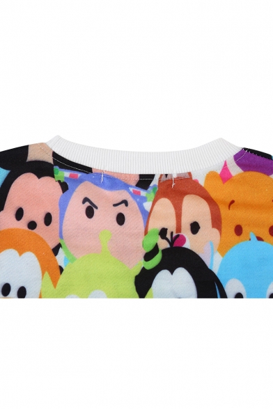 Round Neck All Over Cartoon Character Print Sweatshirt