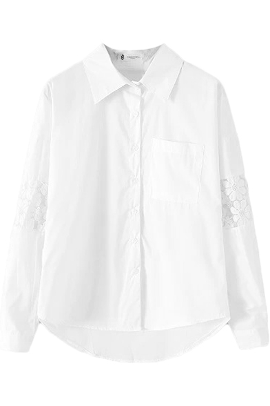 Lace Flower Panel Sleeve White Shirt