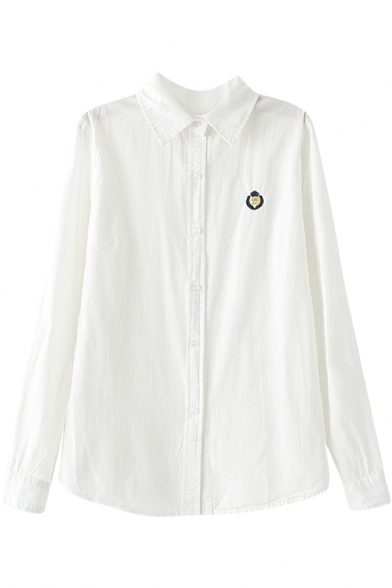 Varsity Style Badge Embroidered White Shirt