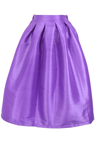 Bright Color High Waist Pleated Maxi Skirt