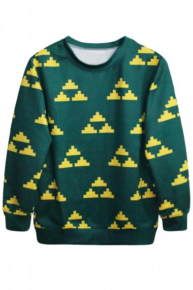 Yellow Abstract Triangle Print Green Sweatshirt
