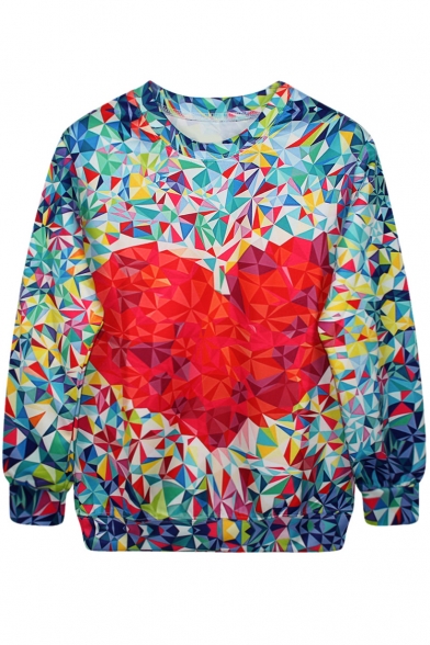 Diamond Heart Fantastic Color Print Sweatshirt