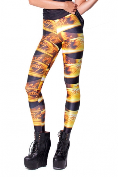 Lord of the Rings Print Black Background Pencil Leggings