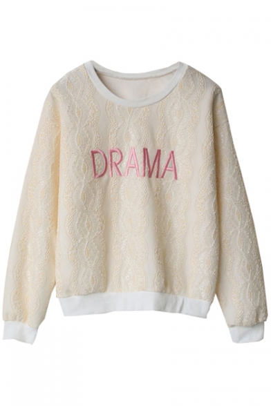 Sweet Embroidered Letter Round Neck Long Sleeve Sweatshirt