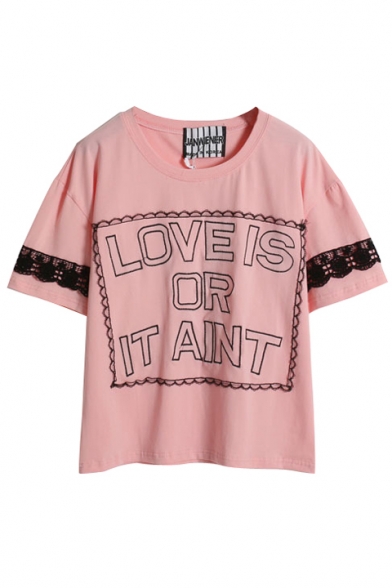 Loose Letter Print Round Neck Short Sleeve Top