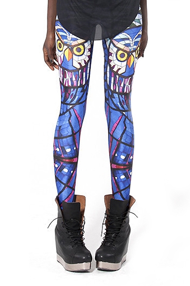 Owl Abstract Print Elastic Pencil Fitted Leggings