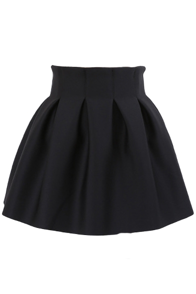 Plain Pleated Cotton Mini Skirt with Elastic Waist - Beautifulhalo.com