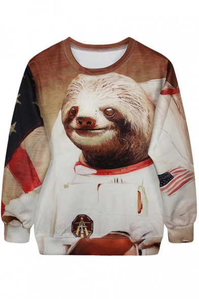 Astronaut Bear Print Brown Sweatshirt