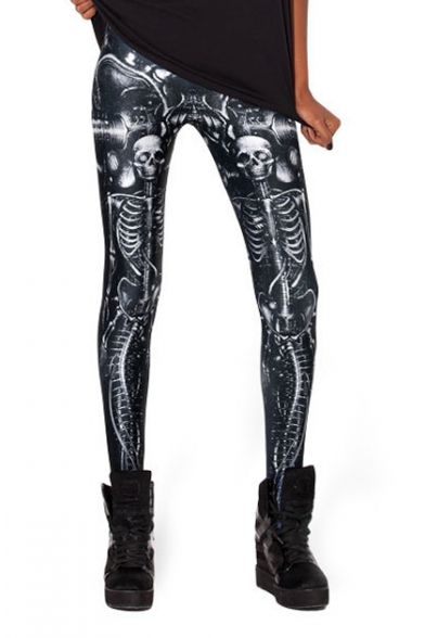 Black Skull Skeleton Print Spandex Fashion Leggings