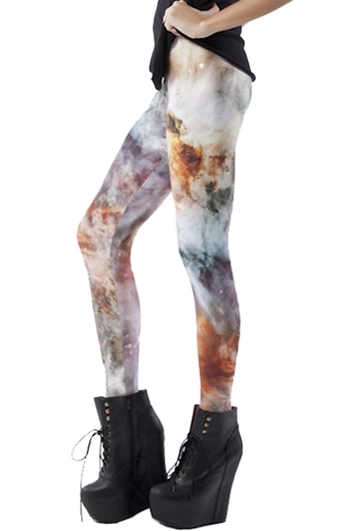 Multi Color Starry Sky Tie Dye Elastic Waist Skinny Leggings
