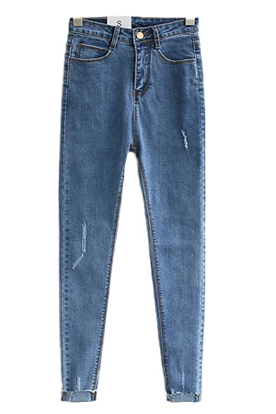 Pure Blue Light Wash Pencil Jeans with Zip Fly