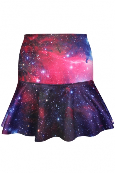 Purple&Red Galaxy Print A-line Skirt