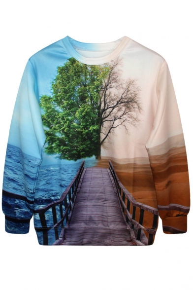 Unique Sea&Desert View Print Sweatshirt