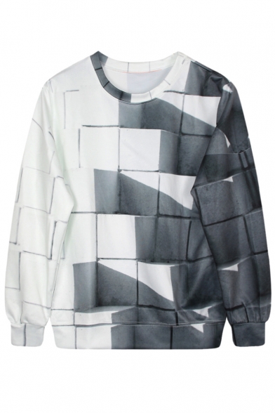 White&Gray Weave Pattern Print Sweatshirt