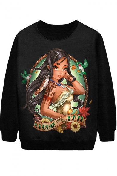 Long Hair Tribal Girl Print Sweatshirt