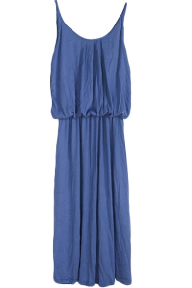 Plain Fitted Round Neck Strap Maxi Dress