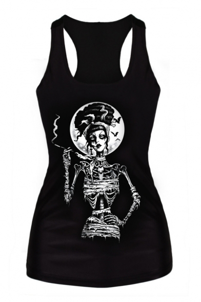 Sexy Lady&Little Girl Witch&Smoking Witch Print Black Tanks ...