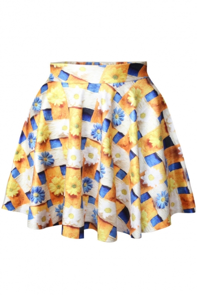 Sweet Tie Dye Print High Waist Pleated Mini Skirt