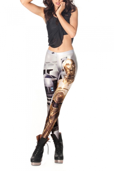 Technology and Robot Print Fitted Elastic Leggings - Beautifulhalo.com