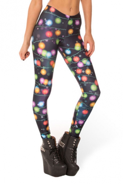 Colorful Light Halo Print Fitted Elastic Pencil Leggings