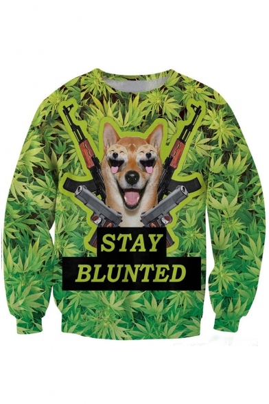 Holding Gun Dog&Leaves Print Sweatshirt
