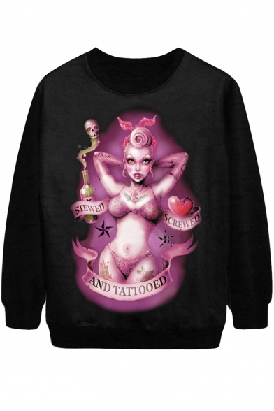 Sexy Pink Funk Lady Print Sweatshirt