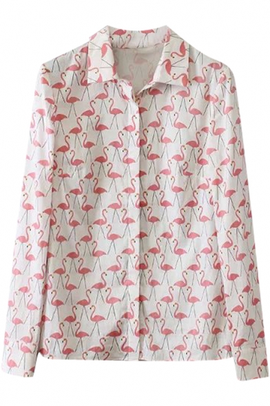 White Background All Over Flamingo Print Shirt - Beautifulhalo.com