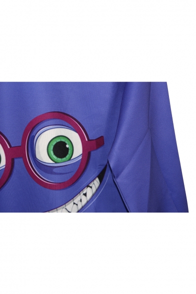 Blue Background Cartoon Character Wearing Glasses Print Sweatshirt