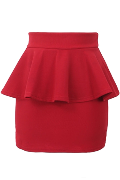 Bright Candy Color Plain Peplum Mini Skirt