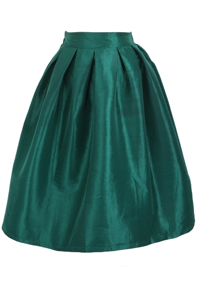 Colorful Plain High Waist Pleated  Elastic Maxi Skirt