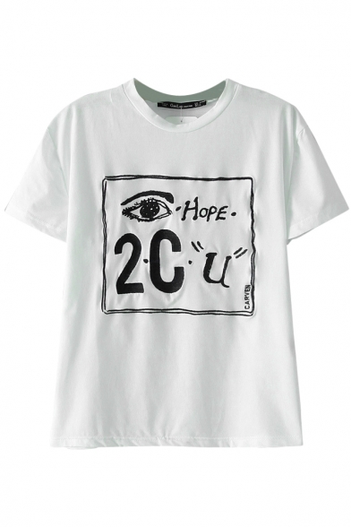 Letter&Eye&Frame Embroidery Unique T-Shirt