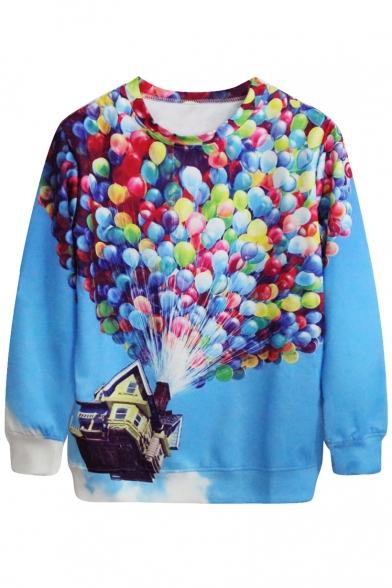 Colorful Balloons&Flying House Print Sweatshirt