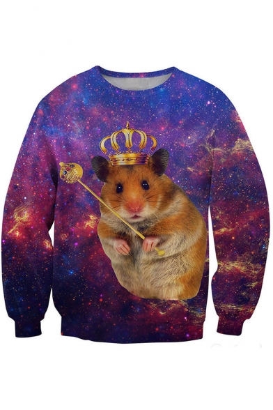 Cartoon Crowned Mouse Galaxy Print Sweatshirt