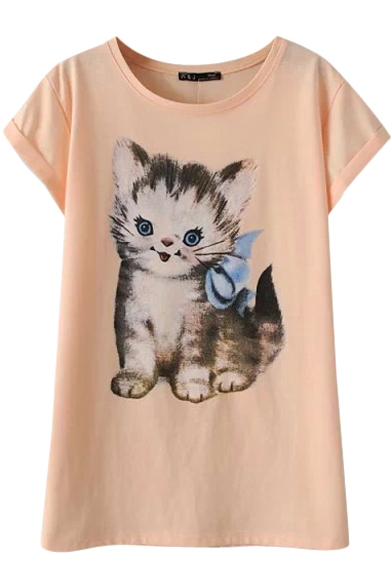 Fluffy Kitten Print T-Shirt