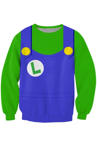 Green Super Mario Uniform Print Sweatshirt