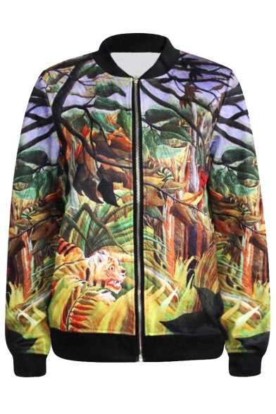 Jungle Tiger Print Baseball Jacket