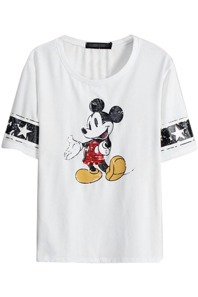 Micky Mouse&Star Print Short Sleeve T-Shirt