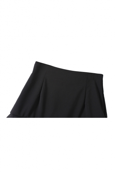 Black High Waist Tiered Ruffle Hem A-line Mini Skirt