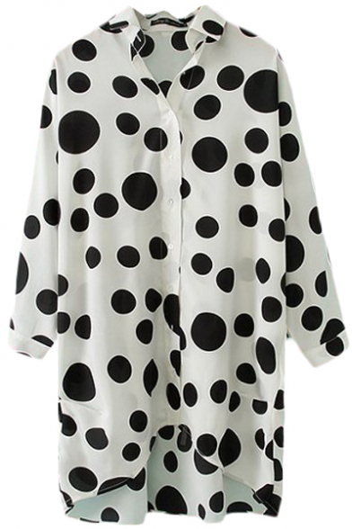 Cow Style Polka Dot Pattern Longline Shirt