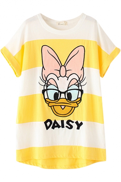 Short Sleeve Midi Stripe& Daisy Duck Print T-Shirt