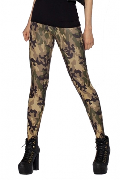 Camouflage Pattern Fitted Elastic Pencil Leggings
