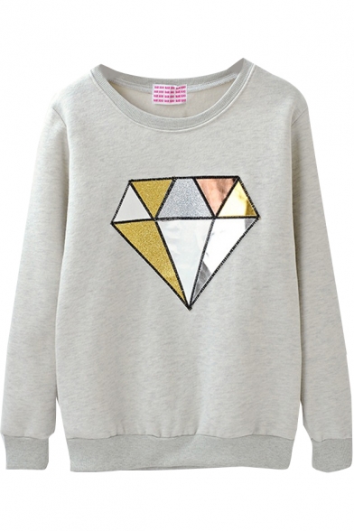 Diamond Pattern Round Neck Sweatshirt with Velvet