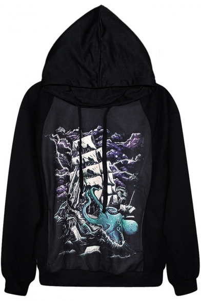 Halloween Octopus Print Casual Hooded Pullover