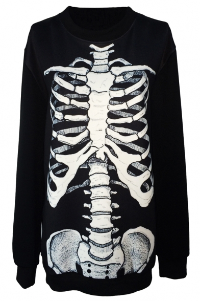 Unique Skeleton Print Black Sweatshirt