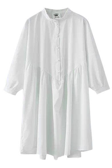 Stand Collar White 3/4 Sleeve Tunic Shirt